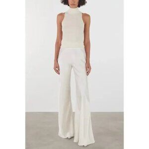 ENZA COSTA Satin Bias Cut Pants Womens Medium Cream Wide Leg Flare Pull on NWOT